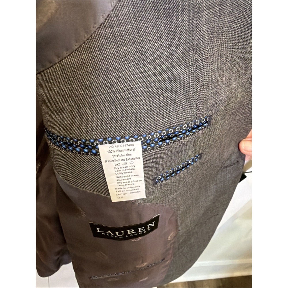 Polo Ralph Lauren Blazer Mens 46R Gray Wool Custom Fit 2 Piece Suit - Picture 10 of 16